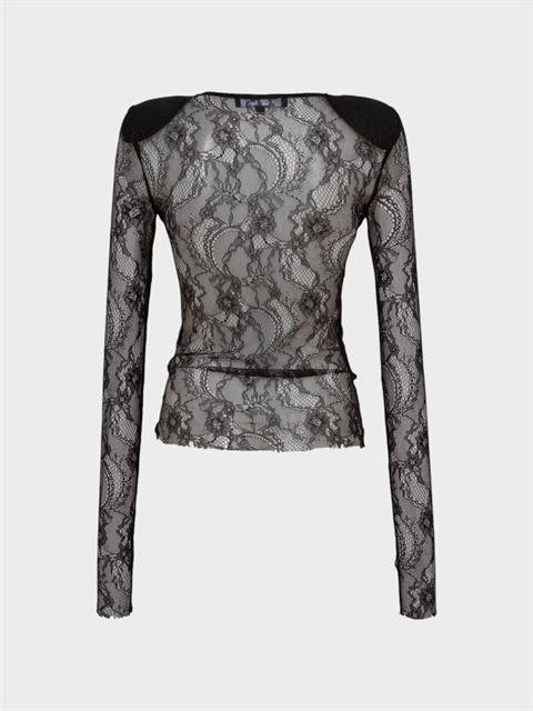 Bisiklet Yakalı Dantel Vatkalı Bluz - Siyah