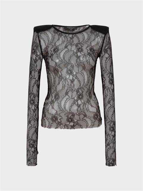 Bisiklet Yakalı Dantel Vatkalı Bluz - Siyah