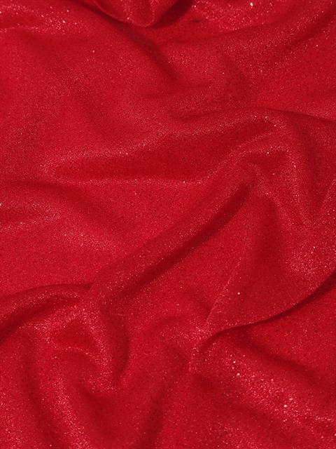 Boğazlı Uzun Kollu Simli Tül Bluz - Kırmızı