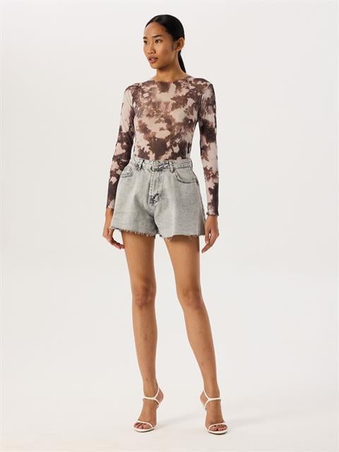 Bol Kesim Yüksek Bel Jean Şort - Gri