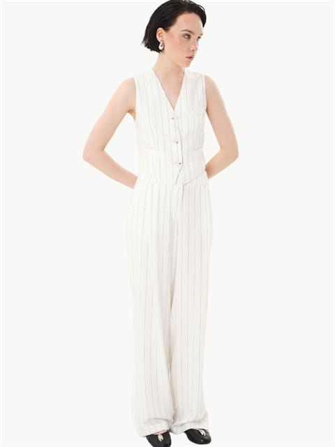 Bol Paça Dökümlü Viskon Pantolon - Çizgili