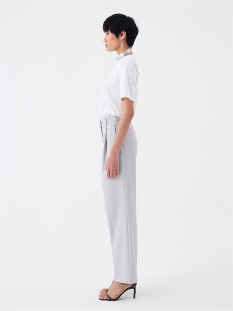 Bol Paça Palazzo Pantolon - Gri Çizgili