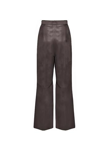 Bol Paça Pileli Deri Pantolon - Acı Kahve