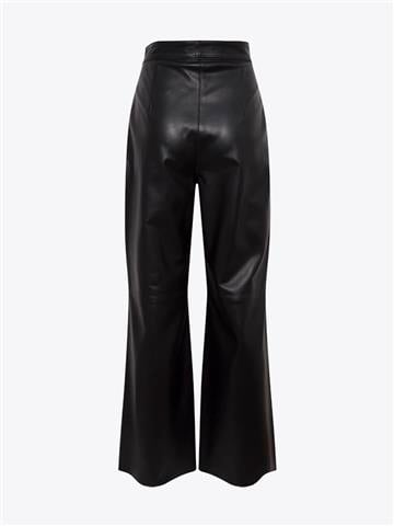 Bol Paça Pileli Deri Pantolon - Siyah