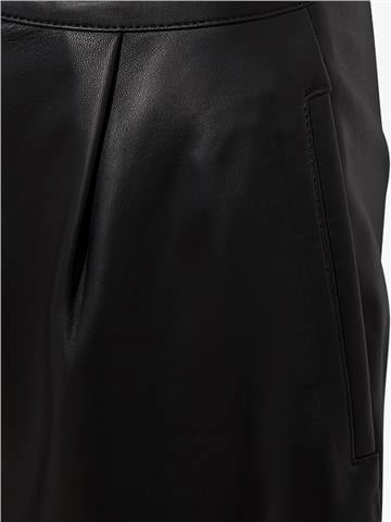 Bol Paça Pileli Deri Pantolon - Siyah