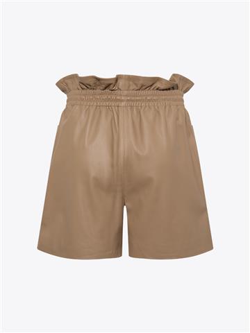 Büyük Cepli Beli Lastikli Deri Şort - Bal Köpüğü