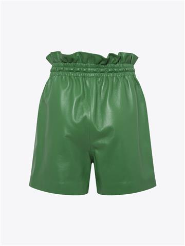 Büyük Cepli Beli Lastikli Deri Şort - Yeşil