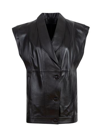 Büyük Düğmeli Deri Yelek - Siyah