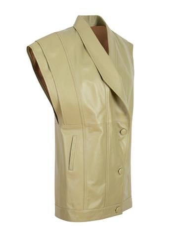 Büyük Düğmeli Deri Yelek - Yeşil