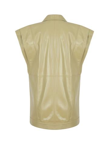 Büyük Düğmeli Deri Yelek - Yeşil