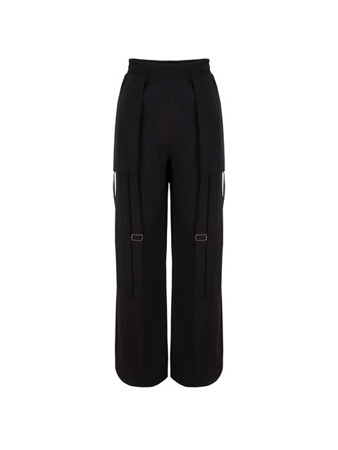 Cep Detaylı Geniş Paça Pantolon - Siyah