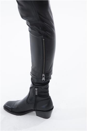 Cep Detaylı Parçalı Deri Pantolon - Siyah