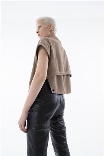 Cep Detaylı Parçalı Deri Pantolon - Siyah