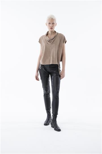 Cep Detaylı Parçalı Deri Pantolon - Siyah