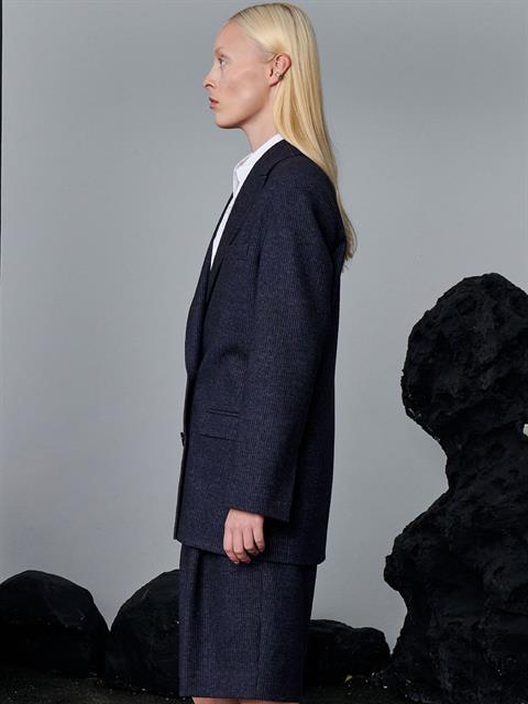 Çizgili Oversize Kesim Ceket - Lacivert