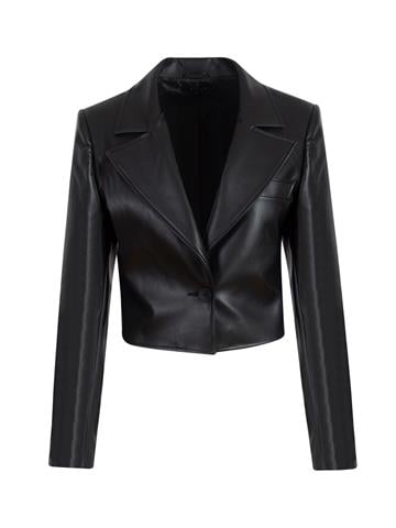 Crop Deri Ceket - Siyah