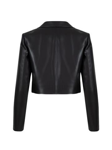 Crop Deri Ceket - Siyah