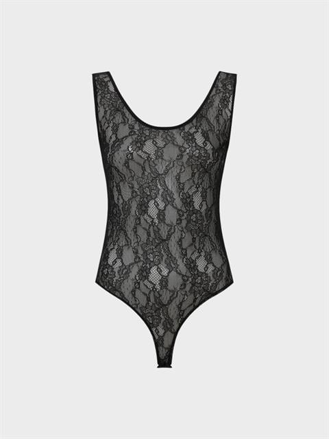 Dantel Bisiklet Yaka Body - Siyah
