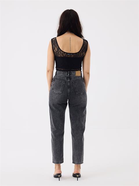 Dantel Bisiklet Yaka Body - Siyah