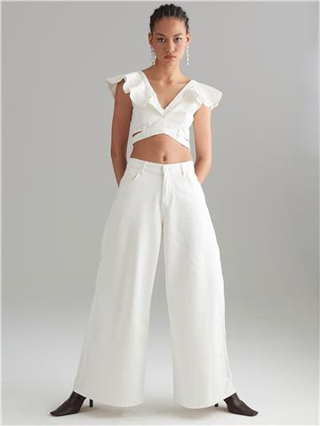 Jean Fırfırlı Büstiyer - Beyaz