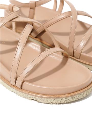 Flat Sandals With Leather Straps - Nude