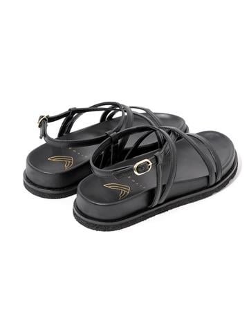 Deri Bant Detaylı Düz Sandalet - Siyah