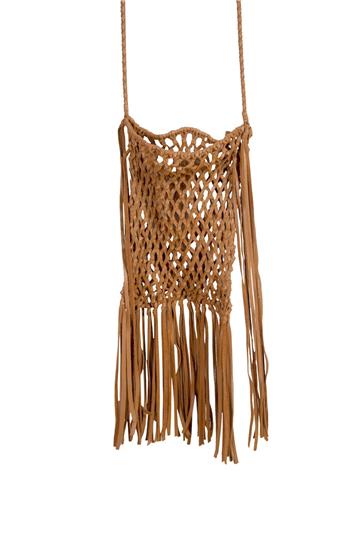 Deri Püsküllü Çanta - Taba