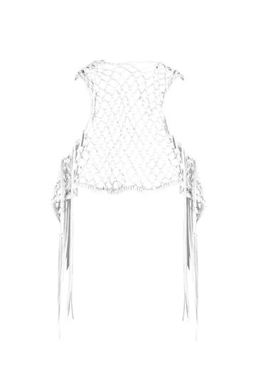 Deri Püsküllü Yelek - Beyaz