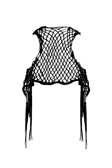 Deri Püsküllü Yelek - Siyah