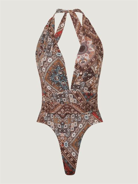 Derin Dekolteli İkonik Body - Bohemian Desenli