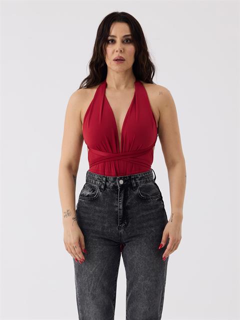 Derin Dekolteli İkonik Body - Kırmızı