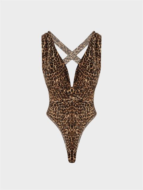 Derin Dekolteli İkonik Body - Leopar