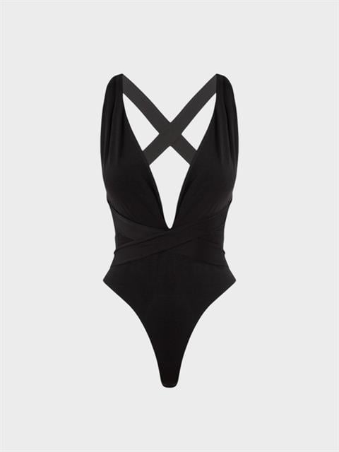 Derin Dekolteli İkonik Body - Siyah
