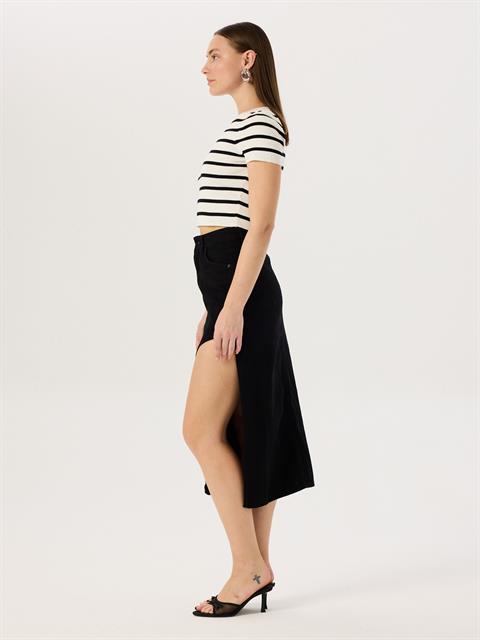 Derin Yırtmaçlı Jean Etek - Siyah