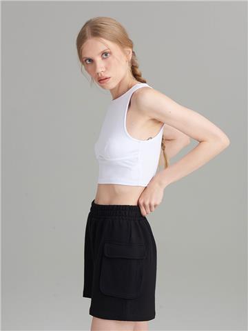 Detaylı Kaşkorse Crop Atlet - Beyaz