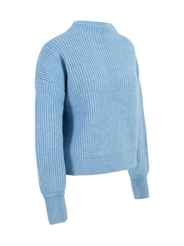 Dik Yaka Balon Kollu Triko kazak - Mavi