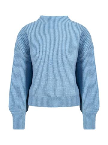 Dik Yaka Balon Kollu Triko kazak - Mavi