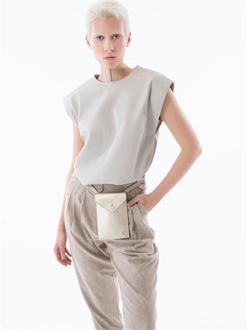 Dokulu Parlak Deri Kemer Çanta - Gold