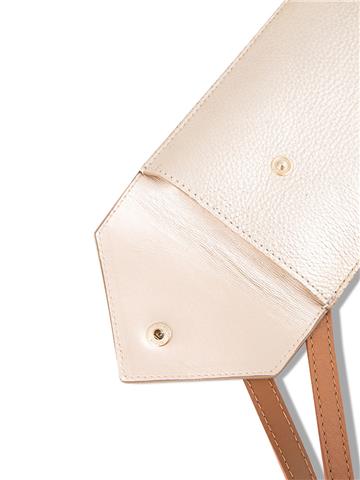 Dokulu Parlak Deri Kemer Çanta - Gold