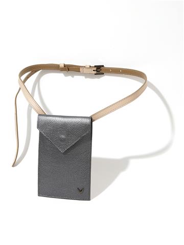 Dokulu Parlak Deri Kemer Çanta - Gri