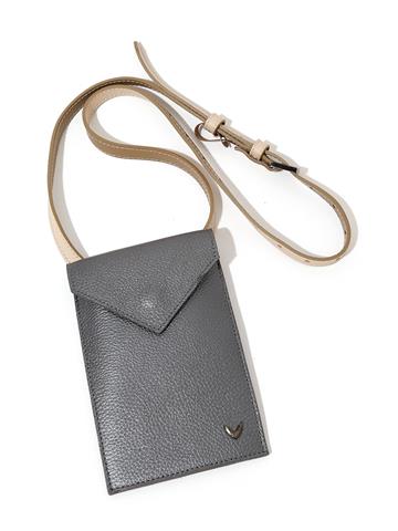 Dokulu Parlak Deri Kemer Çanta - Gri