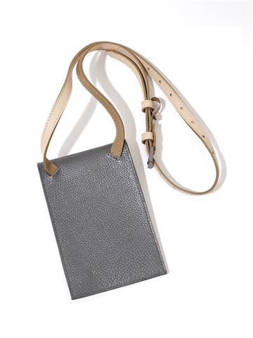 Dokulu Parlak Deri Kemer Çanta - Gri