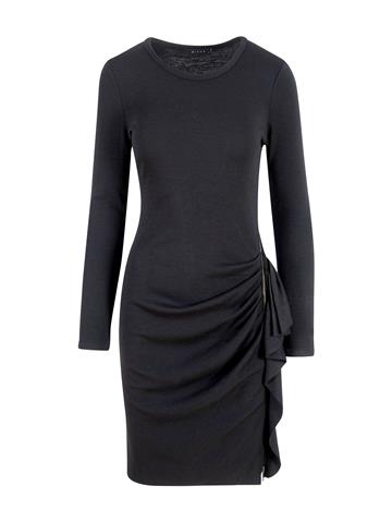 Drape Detaylı Yandan Fermuarlı Elbise - Siyah