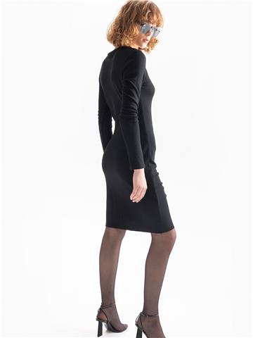 Drape Detaylı Yandan Fermuarlı Elbise - Siyah