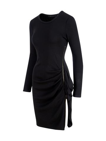 Drape Detaylı Yandan Fermuarlı Elbise - Siyah