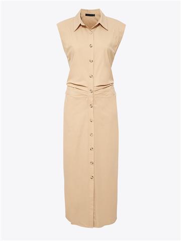 Düğme Detaylı Elbise - Bej