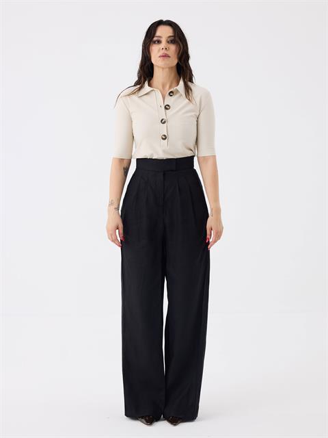 Düğmeli Polo Yaka T-shirt - Bej