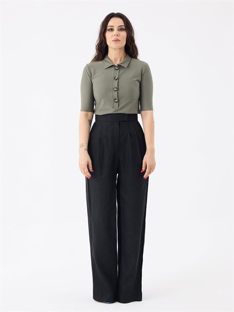 Düğmeli Polo Yaka T-shirt - Haki