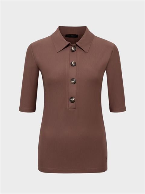 Düğmeli Polo Yaka T-shirt - Kahve