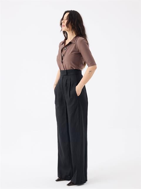 Düğmeli Polo Yaka T-shirt - Kahve